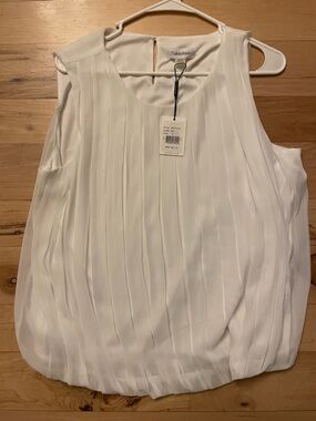 Calvin Klein White Pleated Sleeveless Shirt